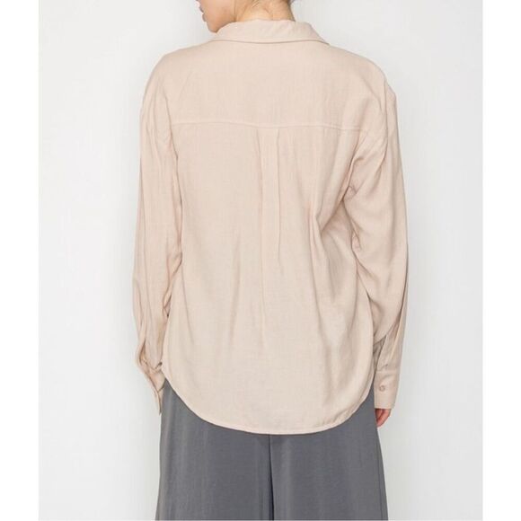 beige linen button up shirt long sleeve - Picture 3 of 10